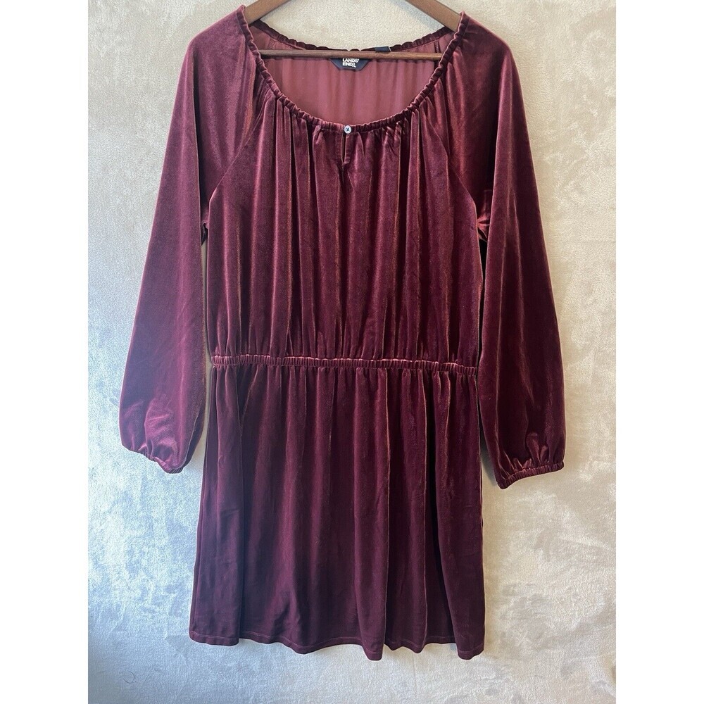 Lands' End Dress Women's XL 18 Red Velvet 3/4 Sleeve Knee Length